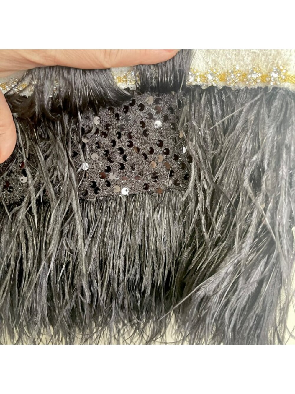 Flora Bea Cream Sequins Black Feather Boa Bella Tweed Top Size Small NWT - Picture 7 of 8